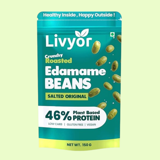 Livyor Crunch Roasted Edamame Beans - 150g | Salted Original Flavour | Roasted not fried | Plant based healthy snack | High Protein Snack | Gluten Free | Vegan | High In fibre
