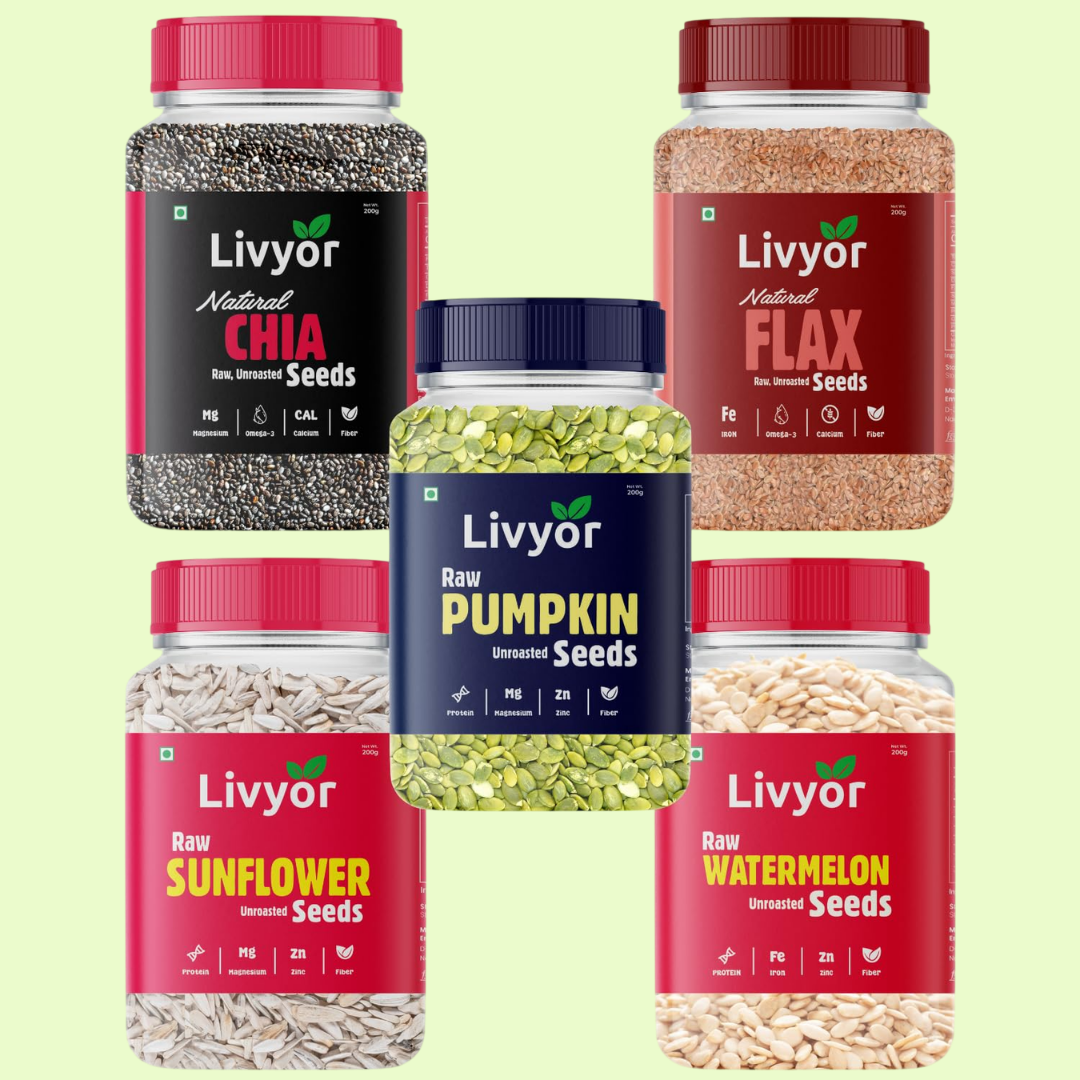 Raw Chia, Flax, Pumpkin, Sunflower and Watermelon Seeds Combo - 200g Each