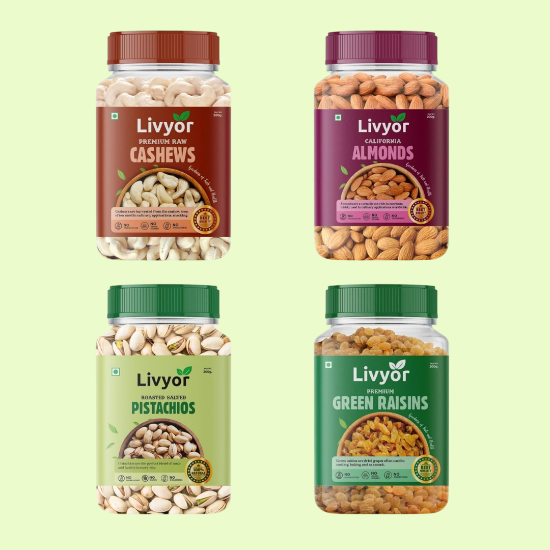 Cashews, Almonds, Pistachios & Green Raisins Combo - 200g Each