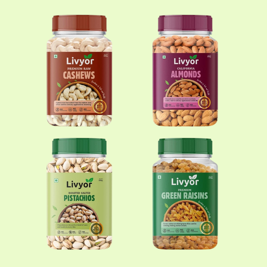 Cashews, Almonds, Pistachios & Green Raisins Combo - 200g Each