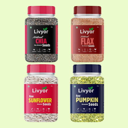 Raw Chia, Flax, Sunflower & Pumpkin Seeds Combo - 200g Each