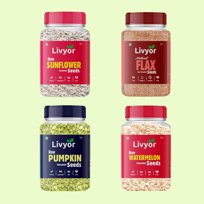 Raw Sunflower, Flax, Pumpkin and Watermelon Seeds Combo - 200g Each