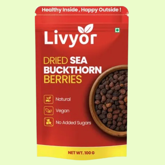 LIVYOR Dried Sea Buckthorn Berries | 100% Pure | Vegan | No Added Sugar Blackberry  (1 x 100 g)