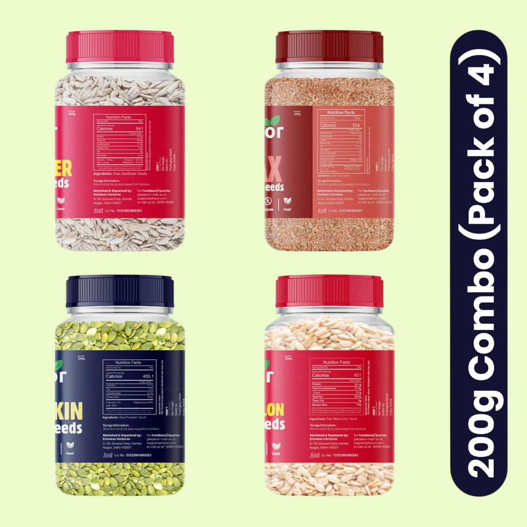 Raw Sunflower, Flax, Pumpkin and Watermelon Seeds Combo - 200g Each