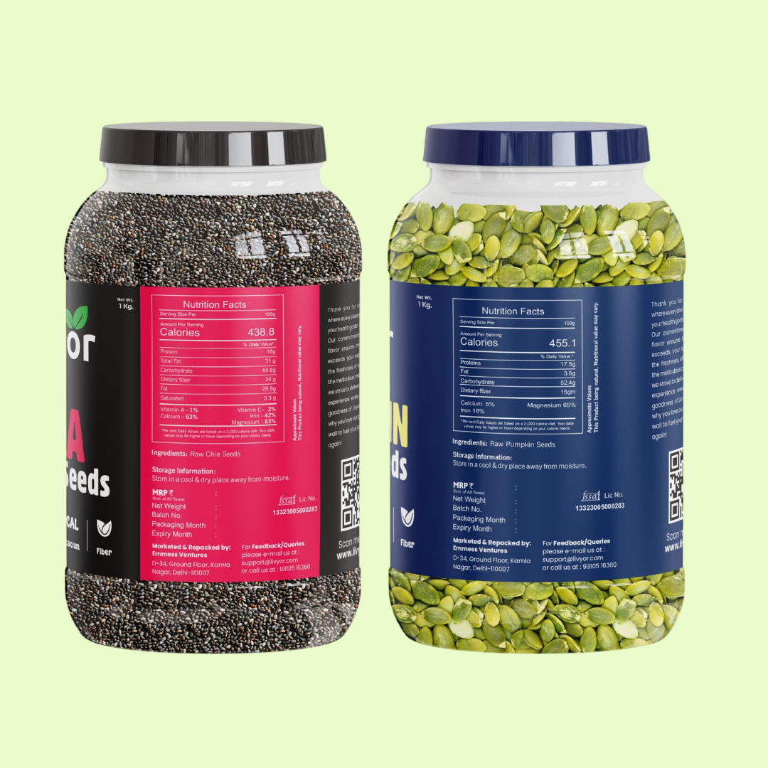Raw Chia Seeds & Pumpkin Seeds Combo - 1 Kg Each
