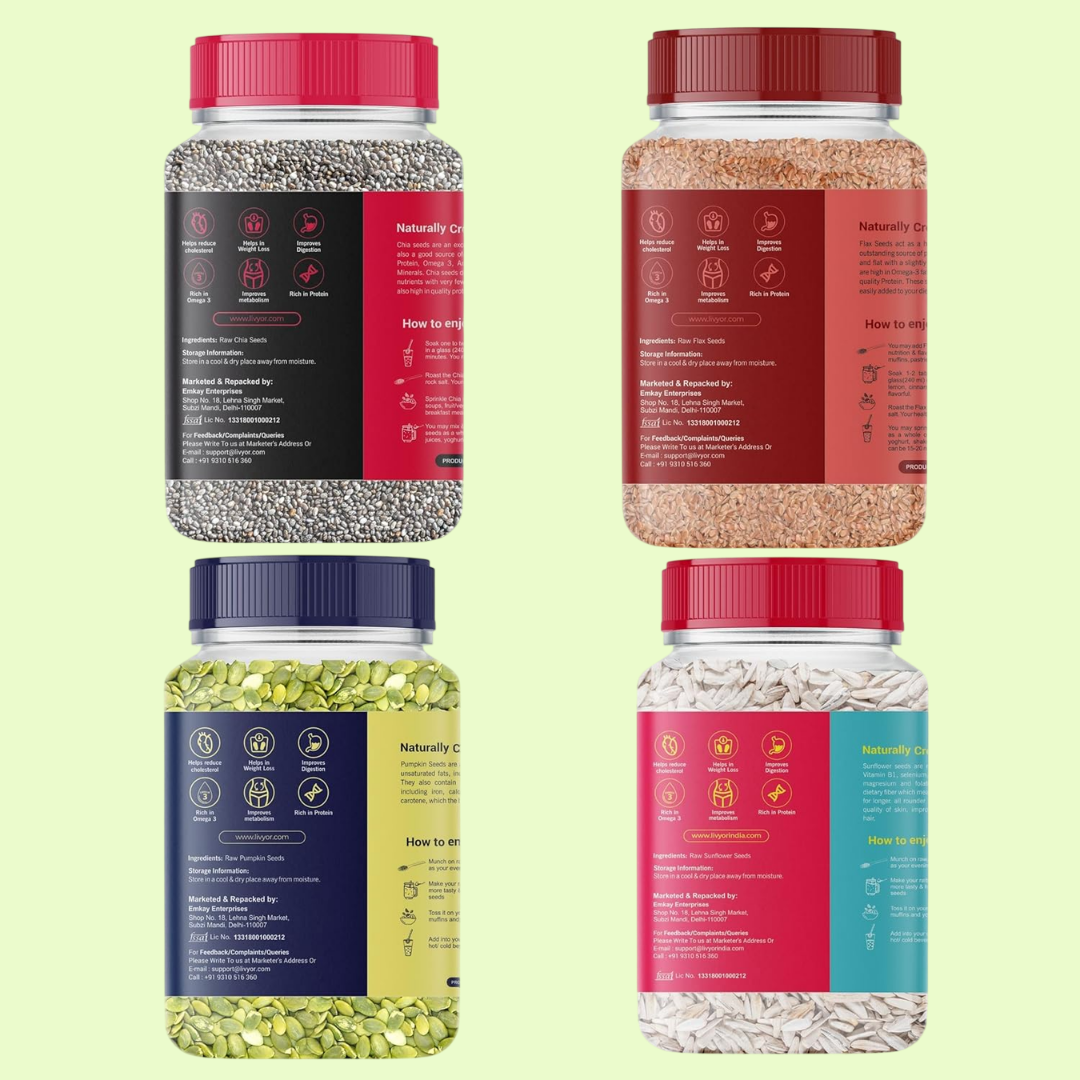 Raw Chia, Flax, Sunflower & Pumpkin Seeds Combo - 200g Each