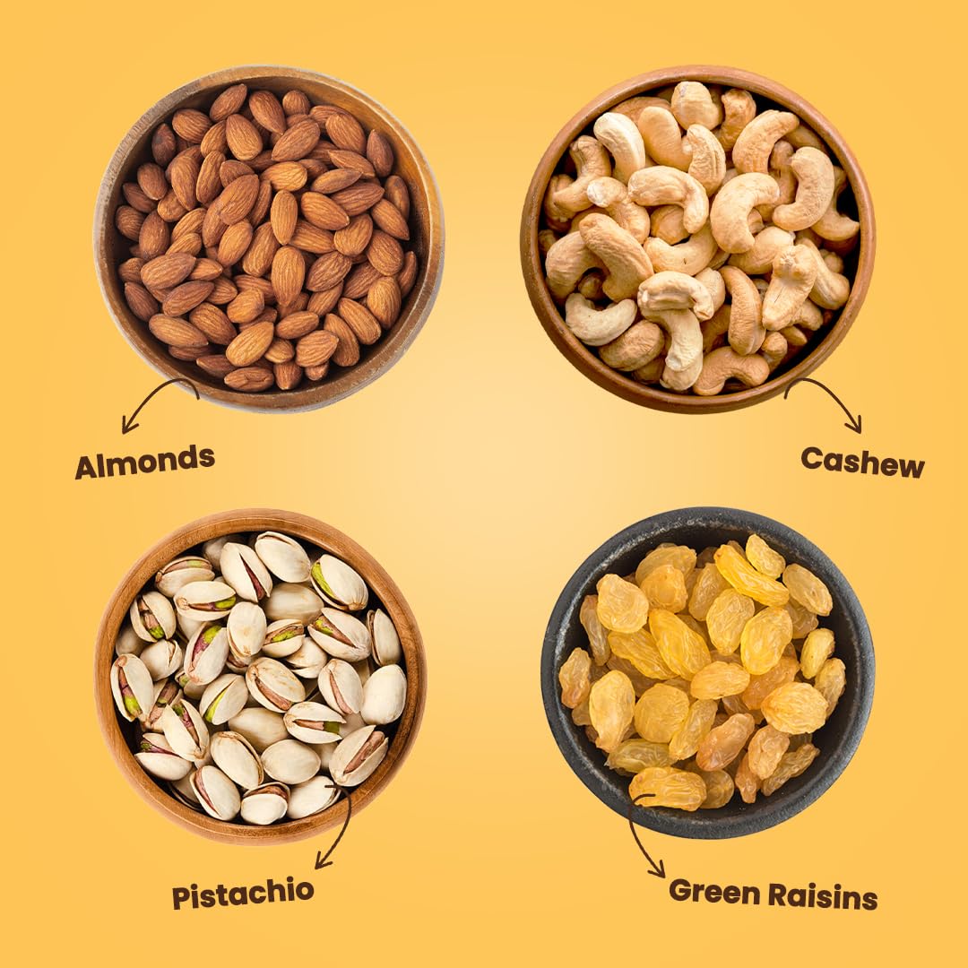 Cashews, Almonds, Pistachios & Green Raisins Combo - 200g Each