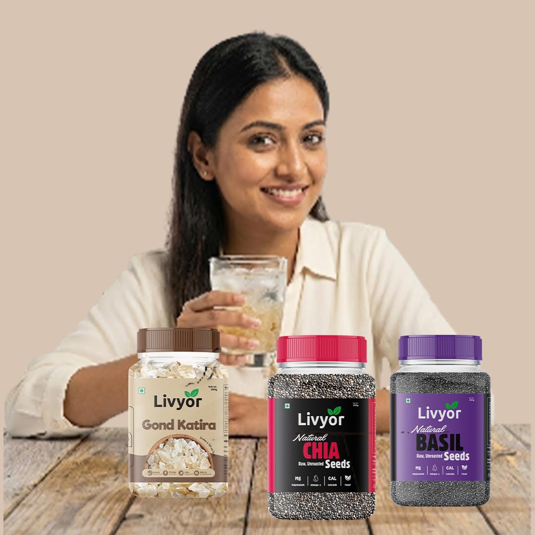 Gond Katira, Chia Seeds & Basil Seeds Combo - 200g Each