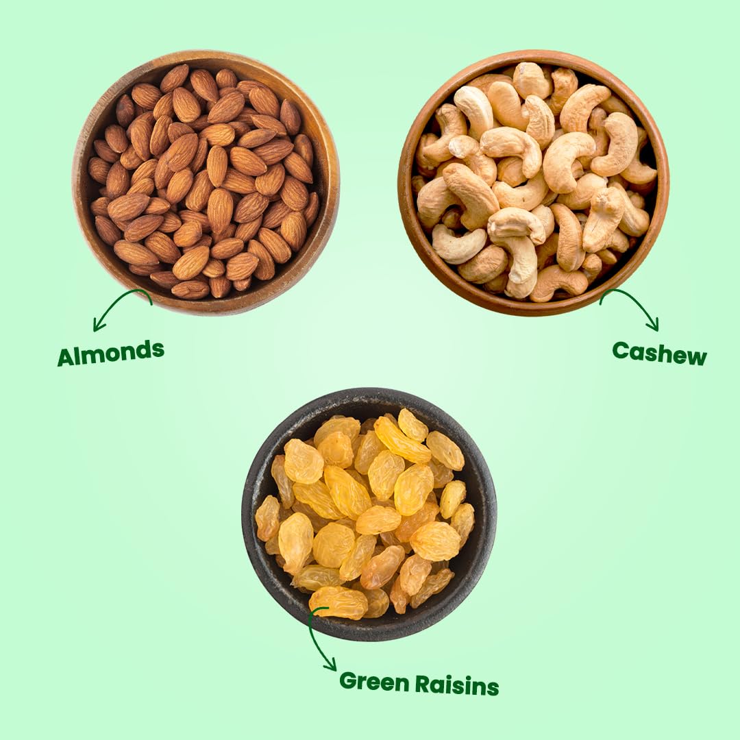 Cashew, Almonds and Green Raisin Combo - 200g Each