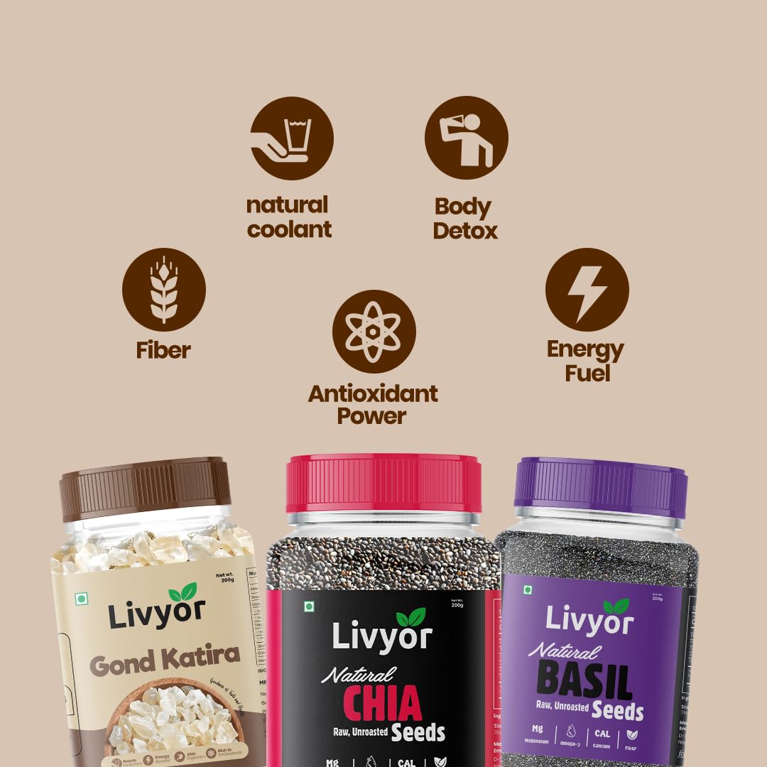 Gond Katira, Chia Seeds & Basil Seeds Combo - 200g Each