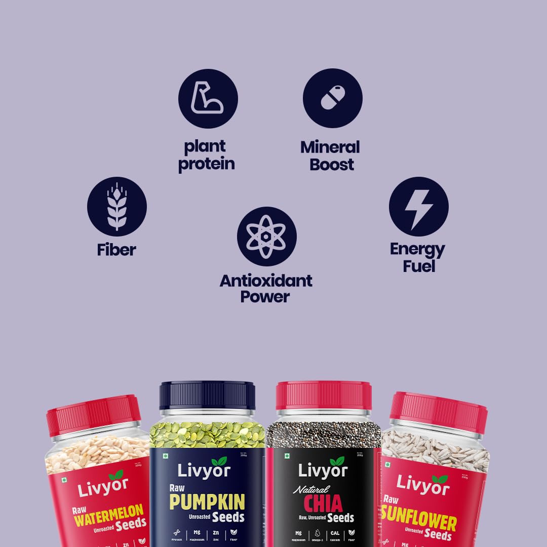Raw Sunflower, Flax, Pumpkin and Watermelon Seeds Combo - 200g Each