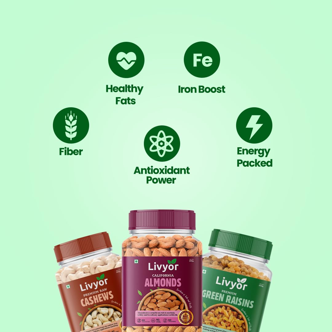 Cashew, Almonds and Green Raisin Combo - 200g Each