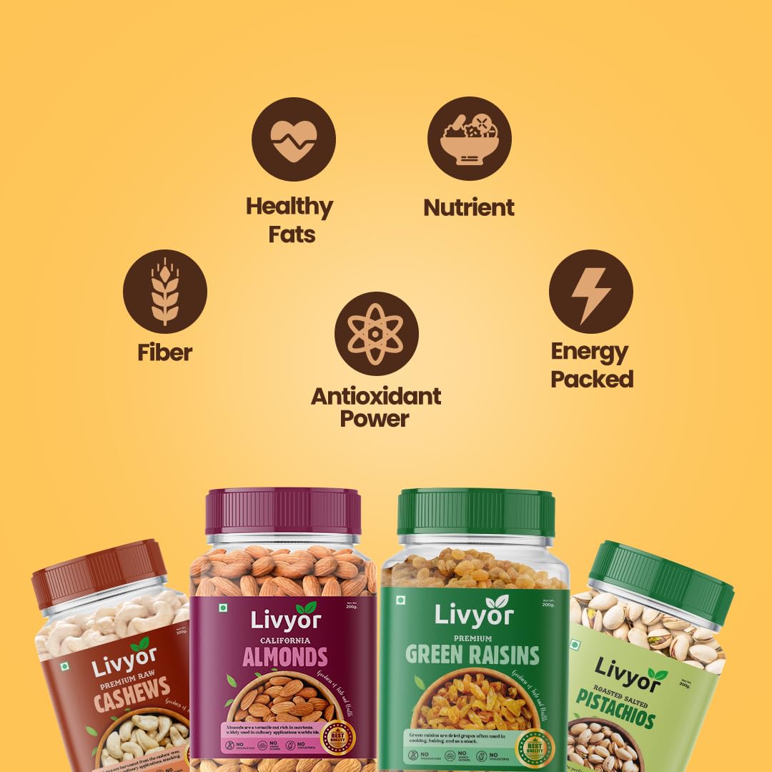 Cashews, Almonds, Pistachios & Green Raisins Combo - 200g Each