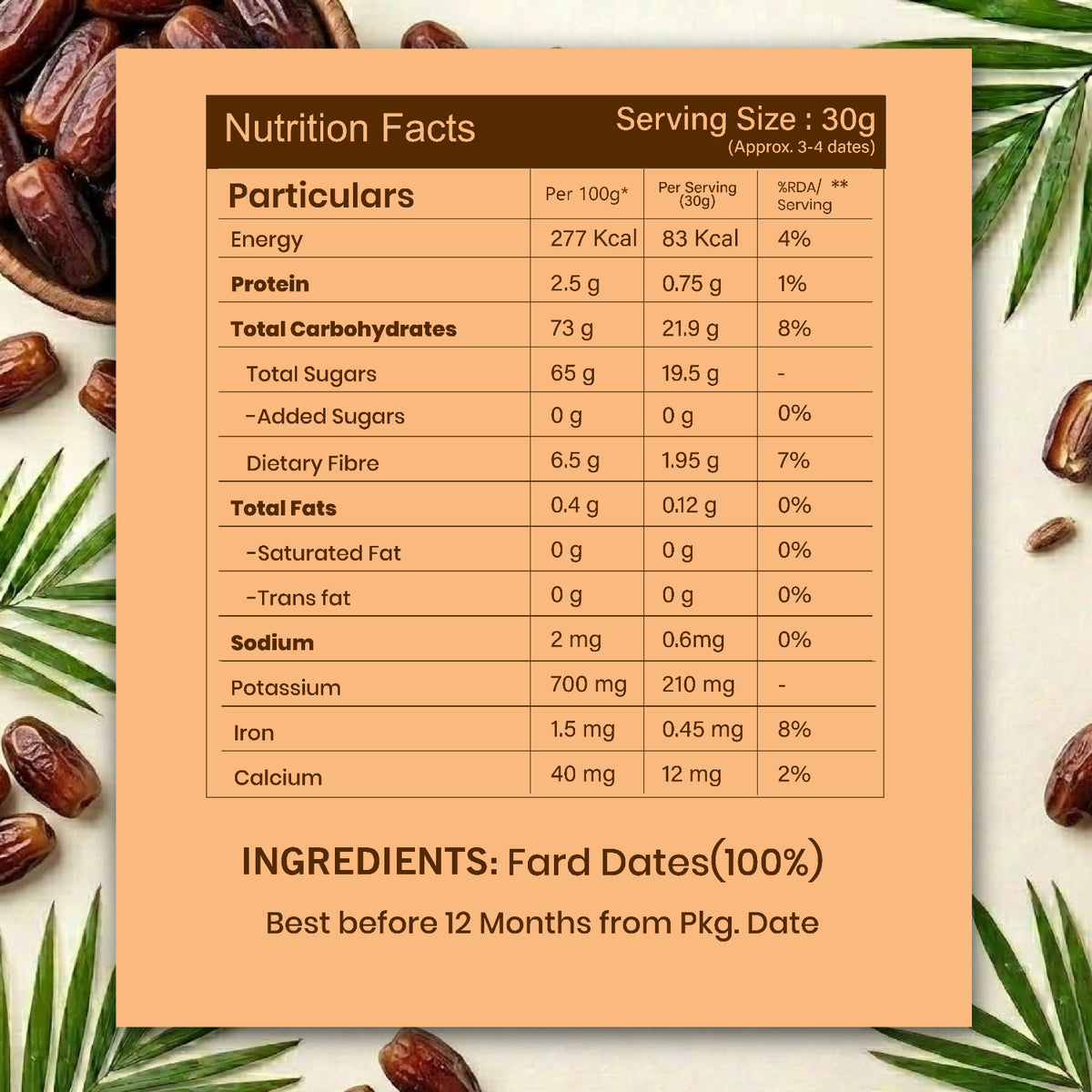 Livyor Fard dates khajoor – nutrition facts and ingredients label