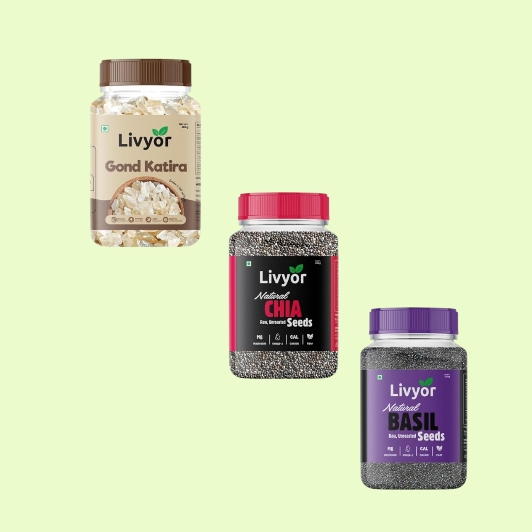 Gond Katira, Chia Seeds & Basil Seeds Combo - 200g Each