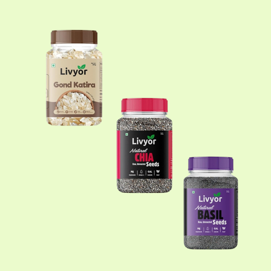 Gond Katira, Chia Seeds & Basil Seeds Combo - 200g Each