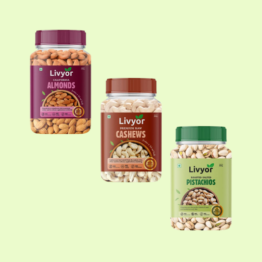 Premium Almonds, Cashews & Roasted Salted Pistachios Combo - 200g Each
