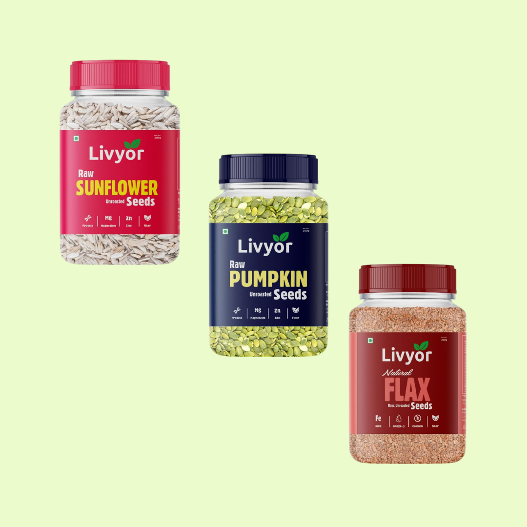 Raw Sunflower, Pumpkin and Flax Seeds Combo - 200g Each